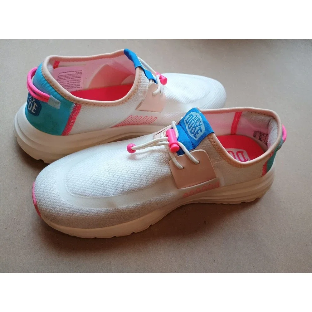 Hey Dude Women's Sirocco Colorblock Shoes Slip On Tennis Shoe Sz 10 White Pink - Picture 3 of 8